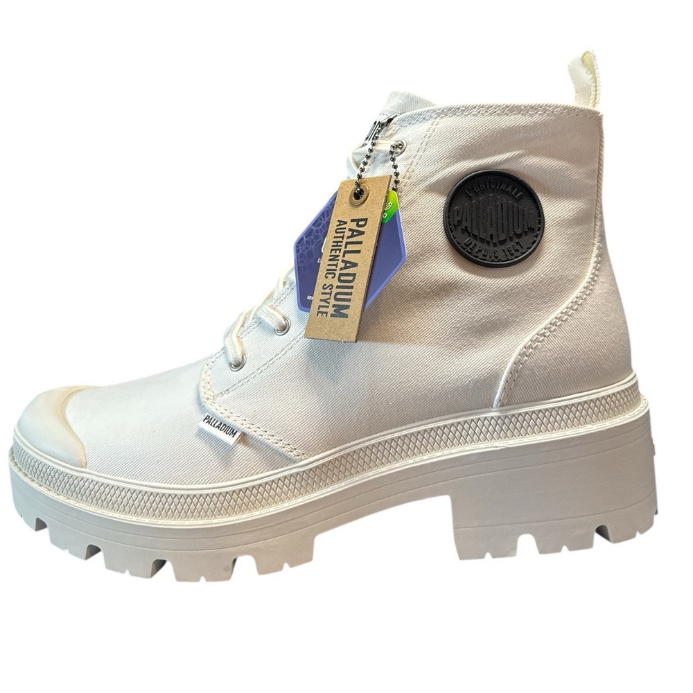 Palladium Pallabase Twill Canvas Boots Off White/Artist Customizable Size 10 - Picture 4 of 10